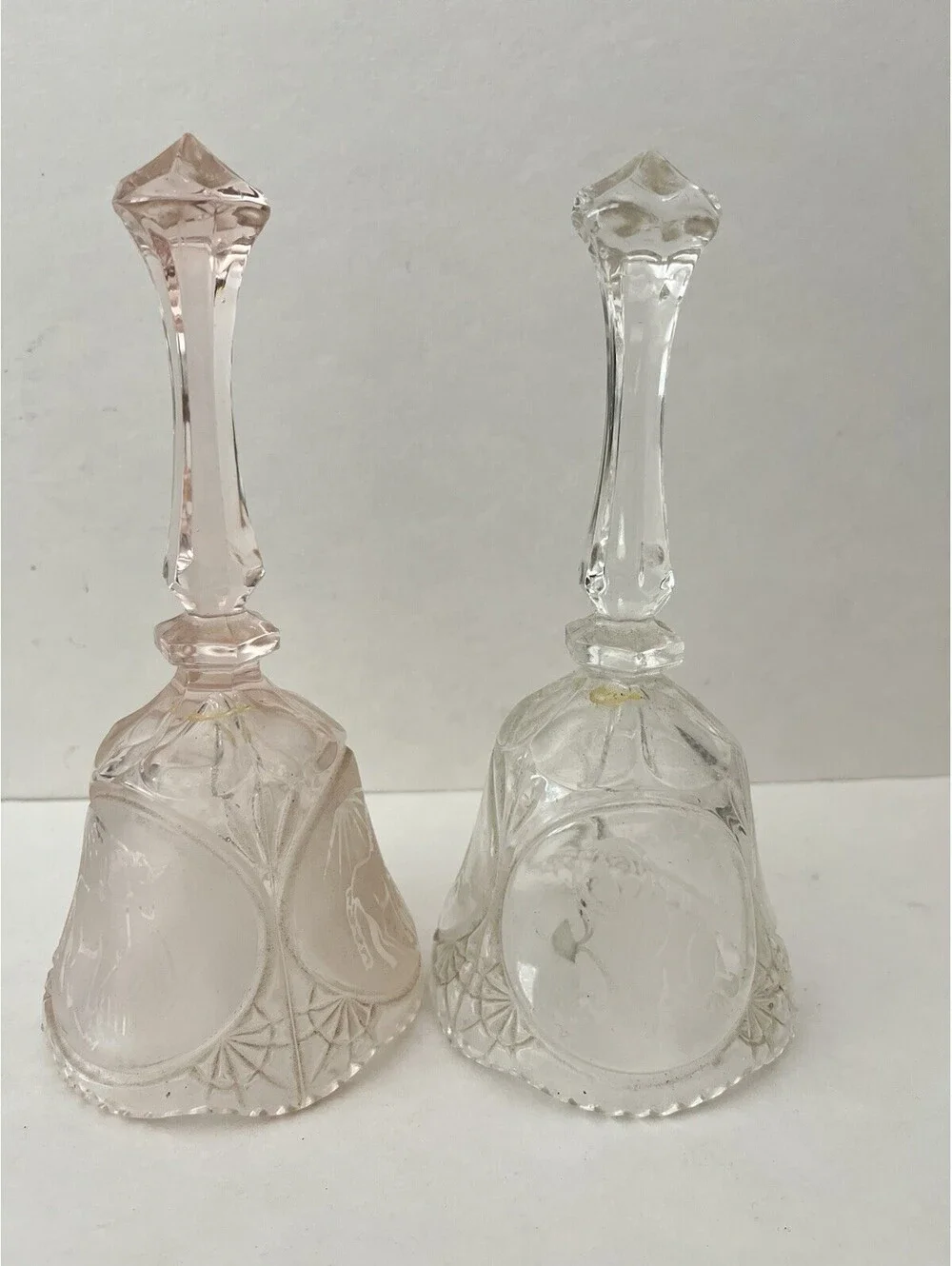 Lot of 2 Gorgeous Glass Lead Crystal Bell - Clear And Pink Tone